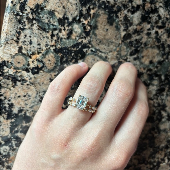 3 Carat Emerald Cut Moissanite Set 18K gold plated over Sterling Silver